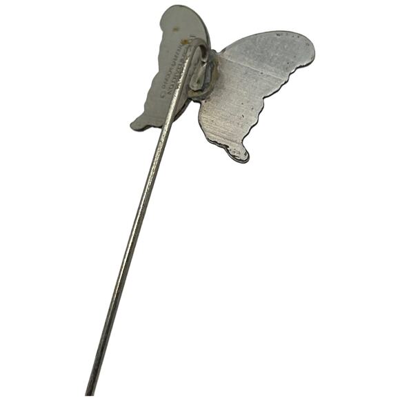 Reed & Barton Damascene Butterfly Stick Pin, 2" Long, Vintage Brooch - Picture 6 of 9